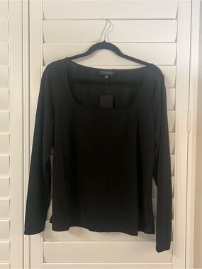 Eloquii Sheer Black Plisse Long Sleeve Scoop Square Neck Blouse NWT